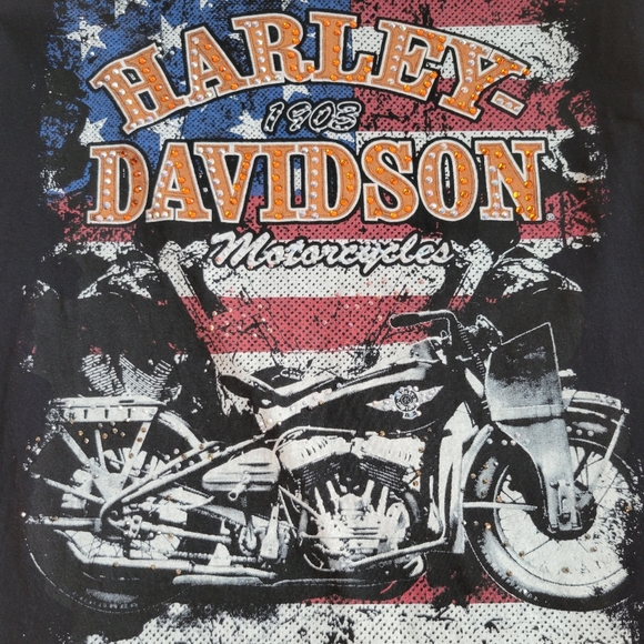 Harley Davidson Black American Flag Tee - Picture 4 of 5